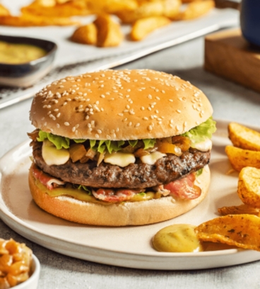 Hamburger au lard fumé et moutarde au miel