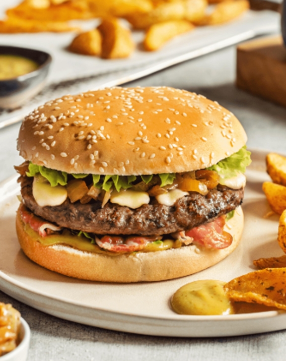 Hamburger au lard fumé et moutarde au miel