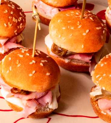 Mini-burgers au jambon et aux endives caramélisées